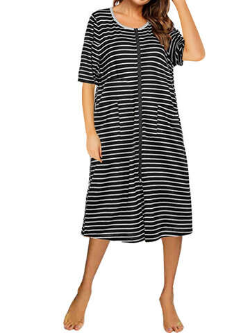 Women Other | Casual Striped O-neck Short Sleeve Dress for Women - OR28459