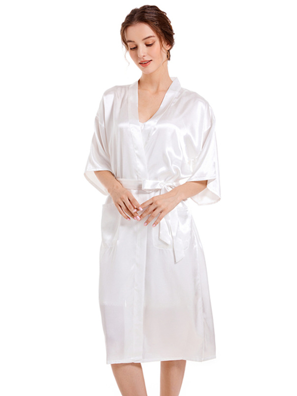 V Neck Plain Loose Elegant Nightdress