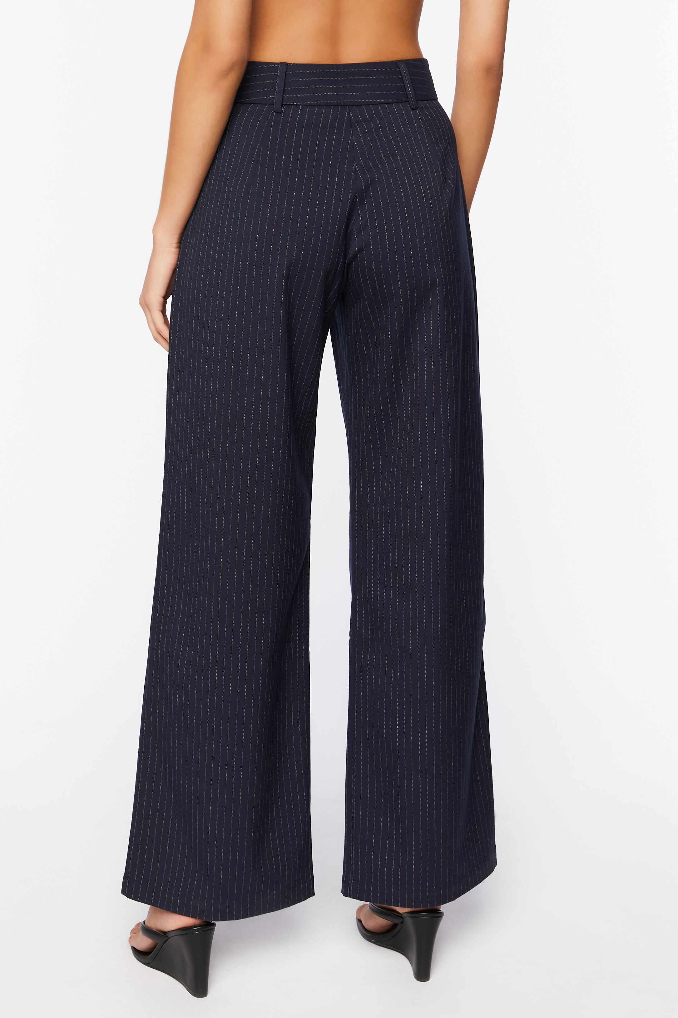 Women Apparel | Pinstripe Mid-Rise Trouser Pants Navy Forever21 - LG78323