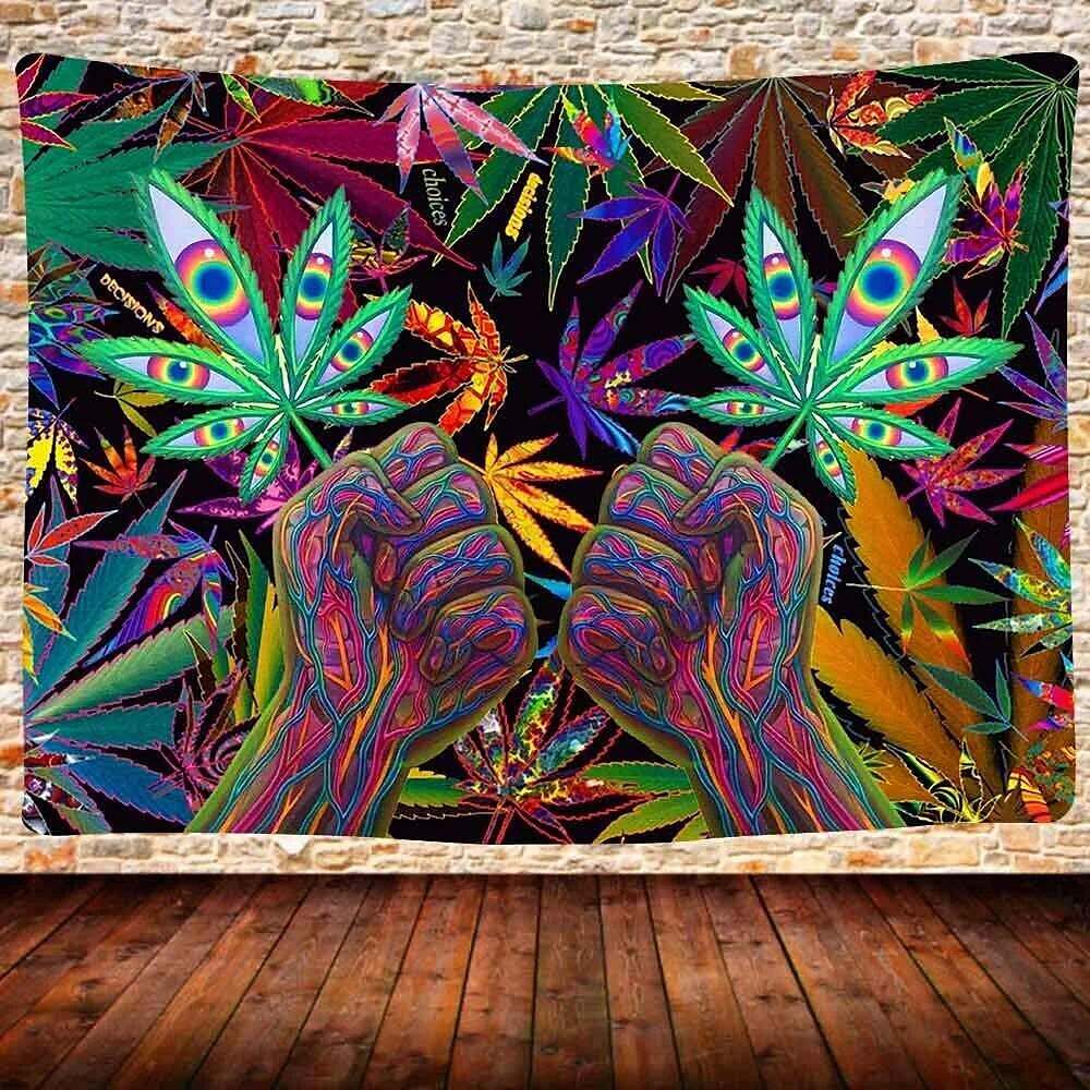 Trippy Leaf Weed Wall Tapestry Psychedelic Hippie