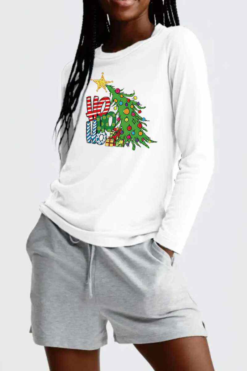 Black Casual Christmas Tree Printed Basic O Neck T-Shirts