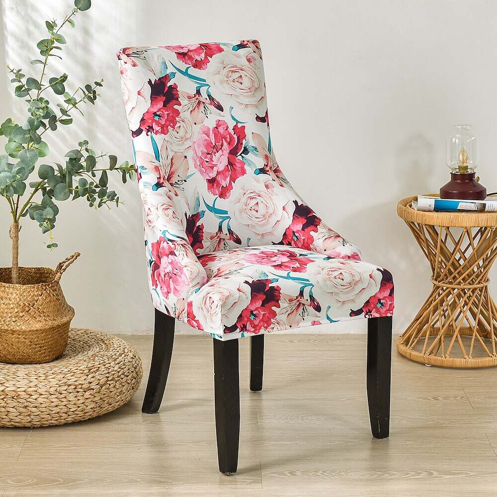 Stretch Wingback Chair Cover Boho/Flower Pattern