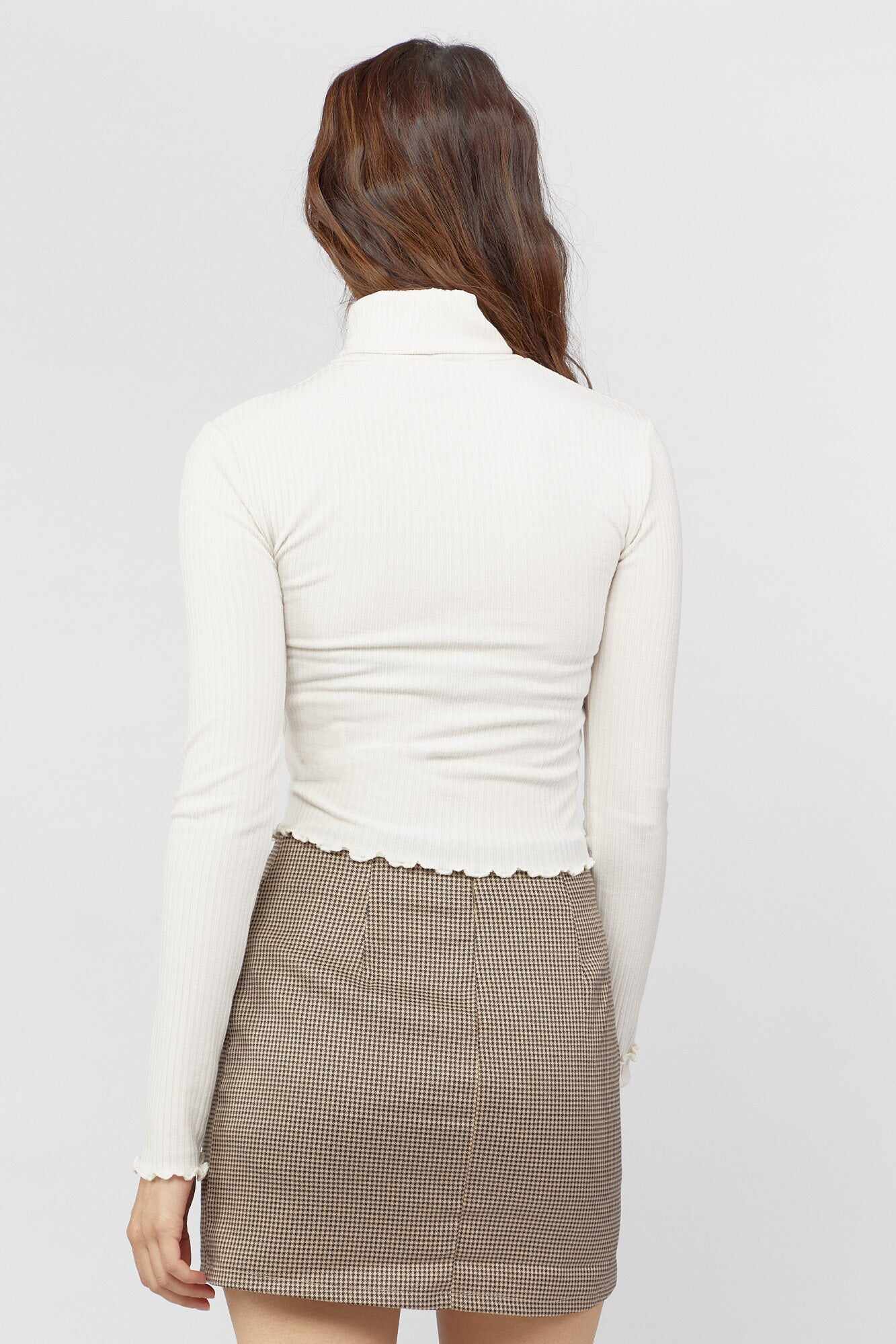 Women Apparel | Turtleneck Lettuce-Edge Crop Top Cream Forever21 - HP50492