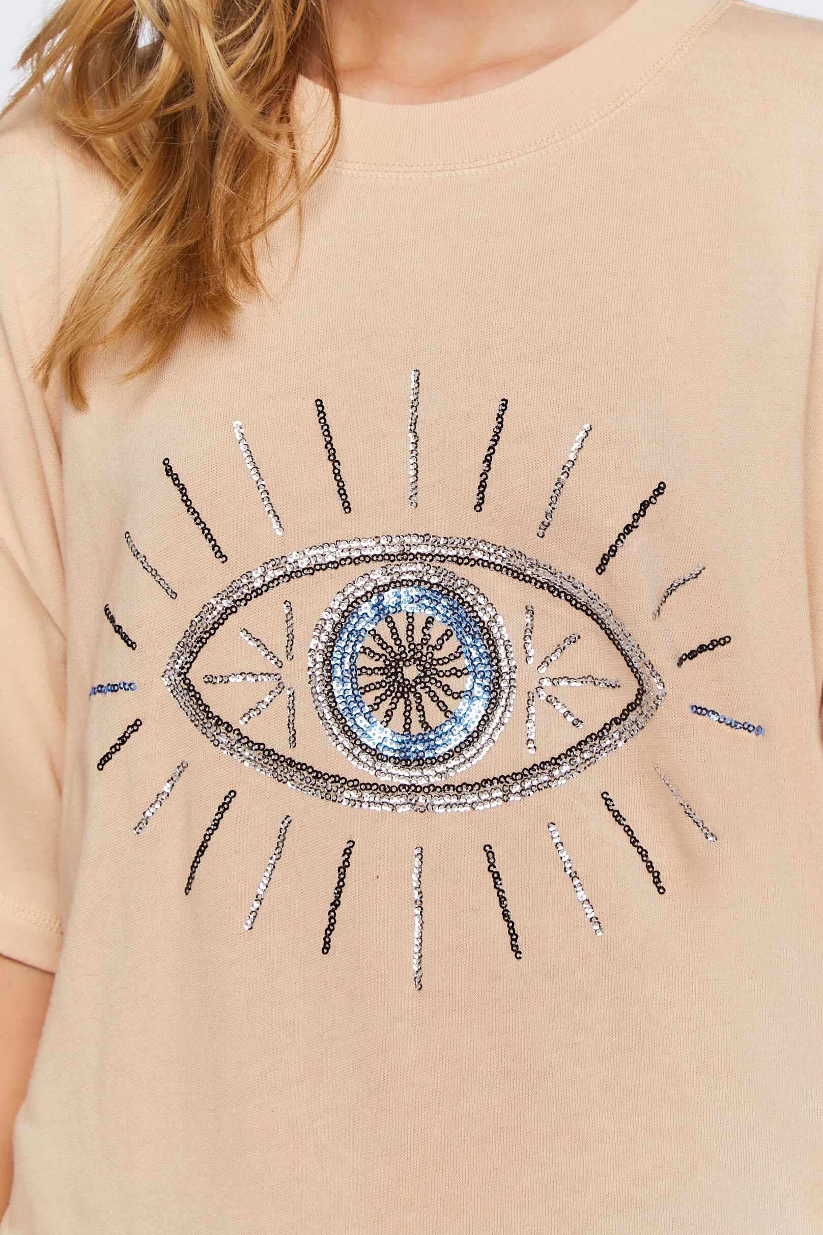 Women Apparel | Sequin Evil Eye Graphic Tee Cream Forever21 - UG79996