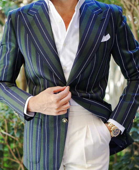 Elegant Striped Print Lapel Collar Two Button Pocket Blazer