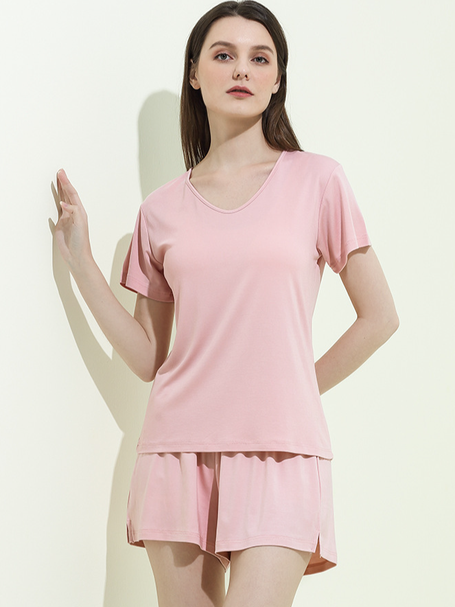 Regular Fit Plain Simple Modal Short Sleeve Pajama Set