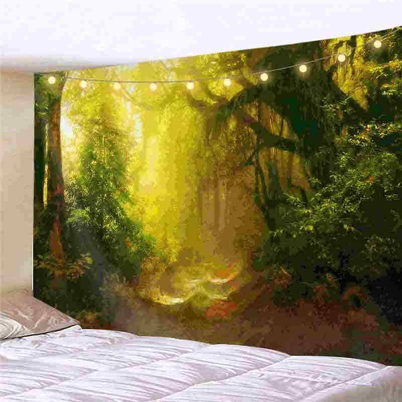 Landscape LED Lights Wall Tapestry Art Decor Forest Tree Print