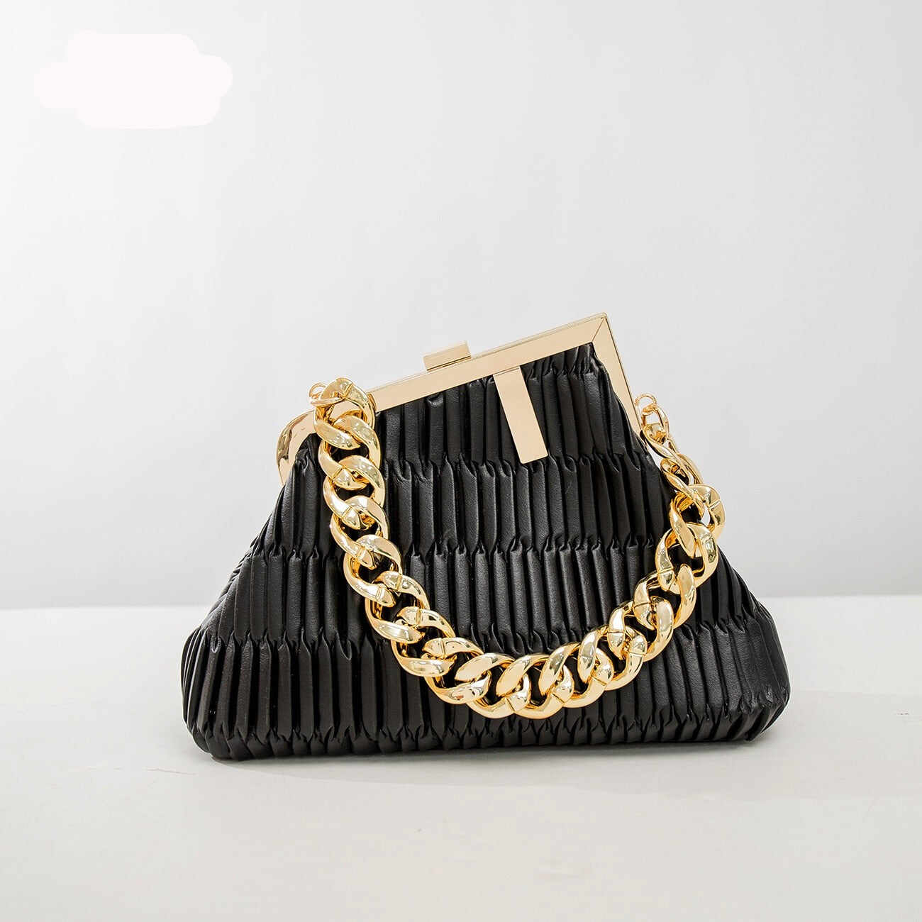 Solid Pleated fashion Handbag With Large Chain