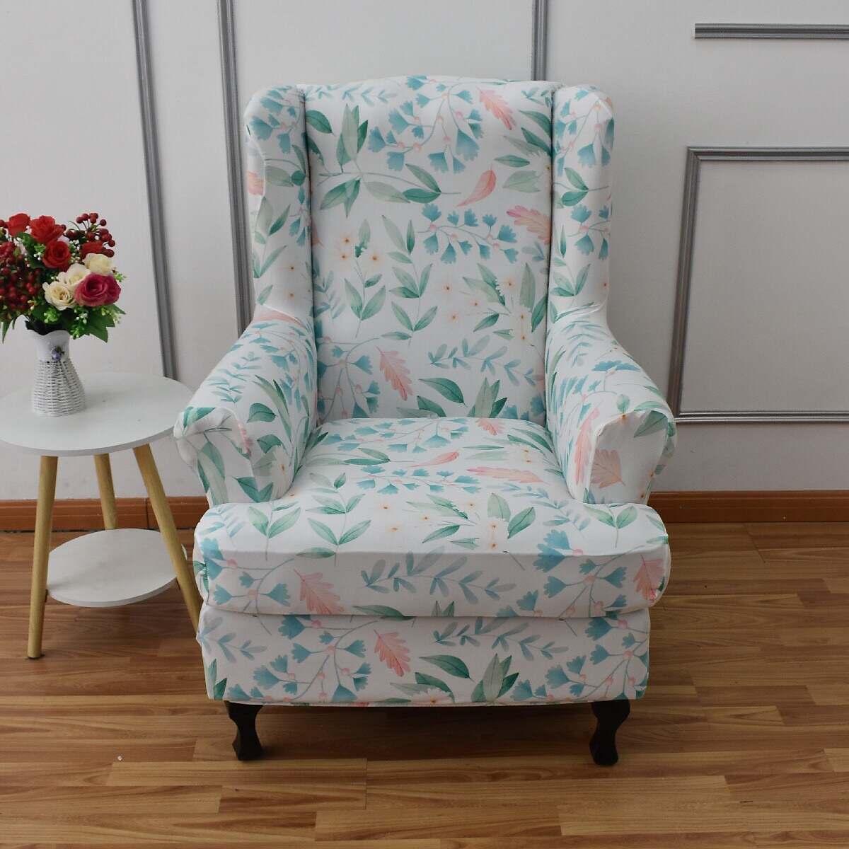 Stretch Wingback Chair Cover Geometric Pattern