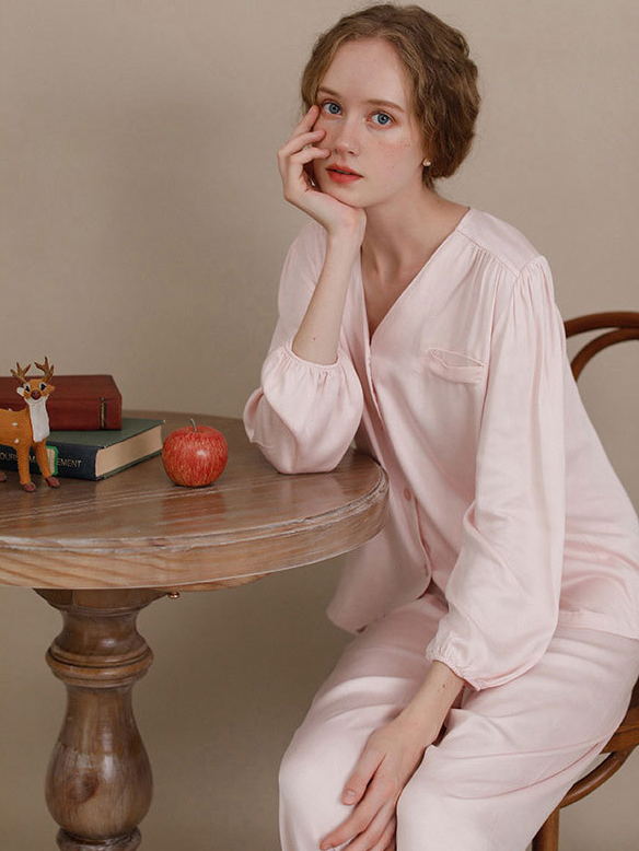 Simple Plain Regular Fit Long Sleeve Pajama Set