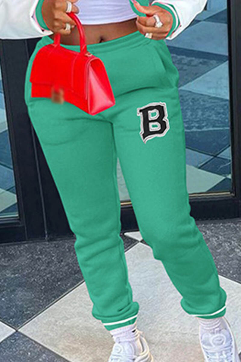 Green Casual Letter Patchwork Skinny Low Waist Conventional Positioning Print Bottoms