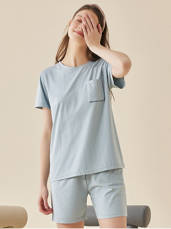 Modal Simple Crew Neck Loose Short Sleeve Couple Pajama Set