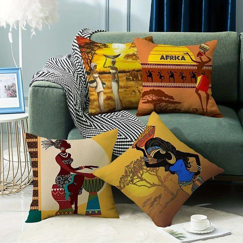 African Women Double Side Pillow Cover 4PC Soft