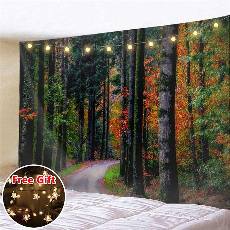 Landscape LED Lights Wall Tapestry Art Decor Forest Print