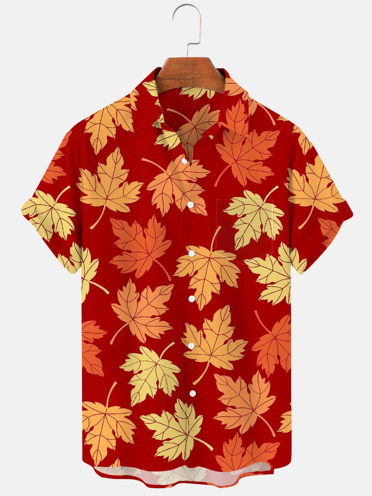 Autumn Maple Leaf Men's Shirts With Pocket