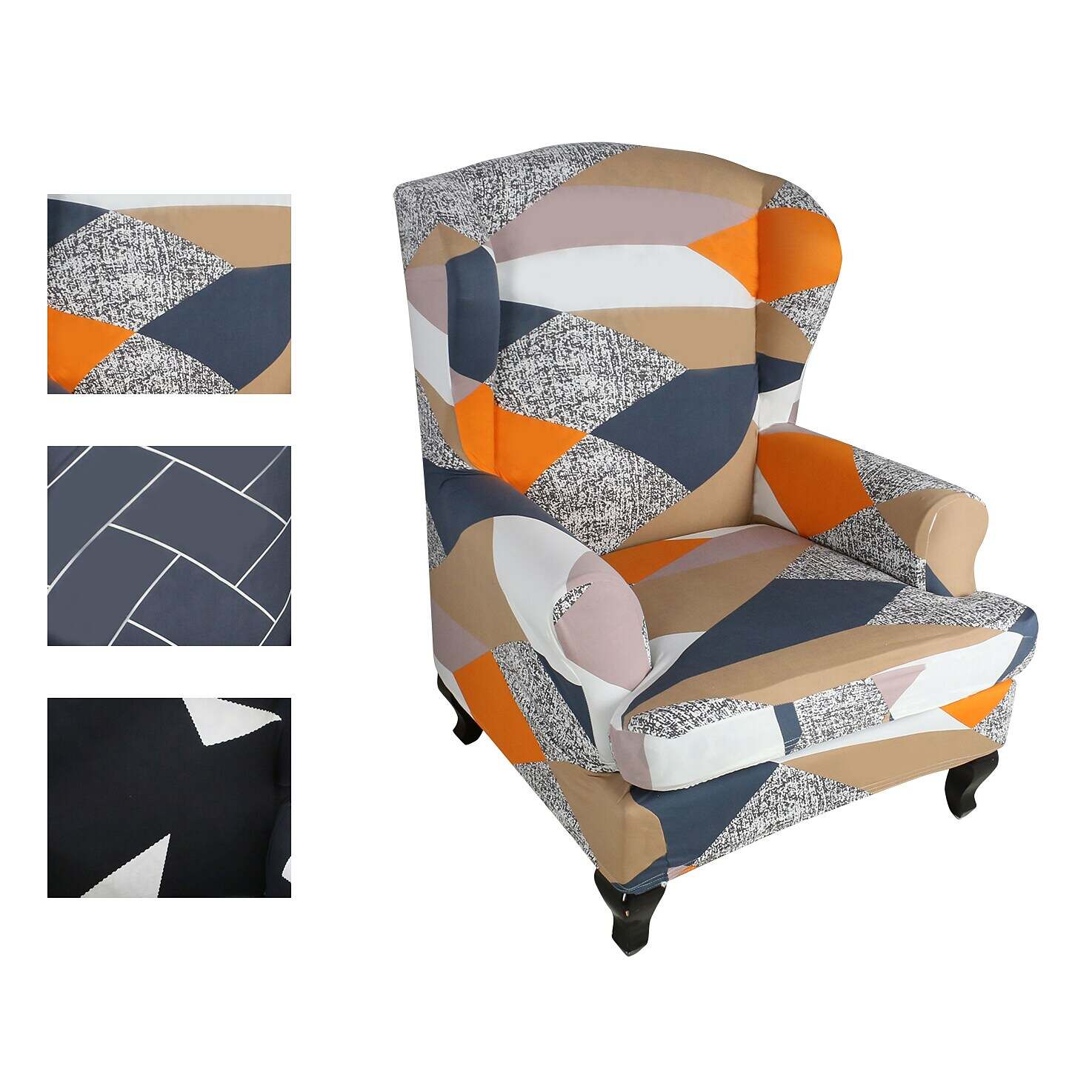 Stretch Wingback Chair Cover Geometric Pattern