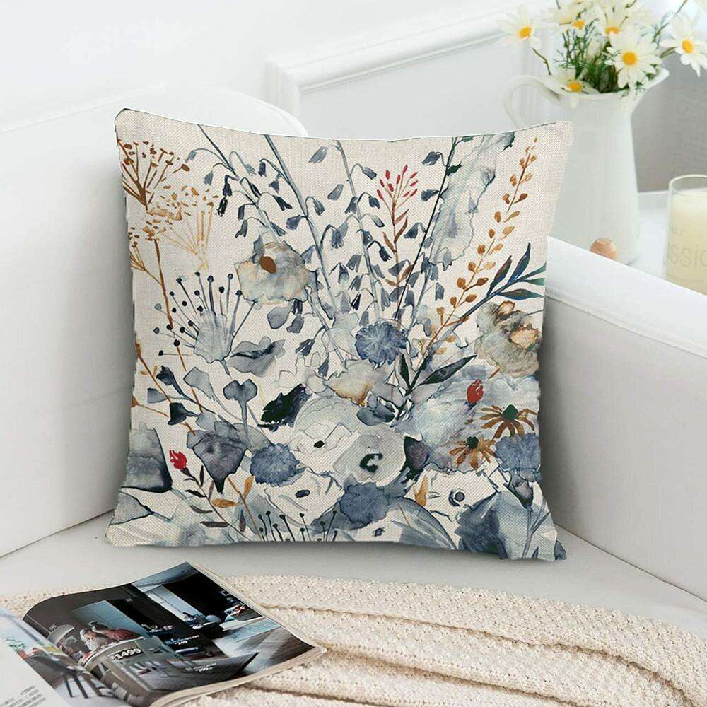 Outdoor Waterproof Pillow Cover Floral Blue for Patio Garden Sofa Couch Livingroom 1pc