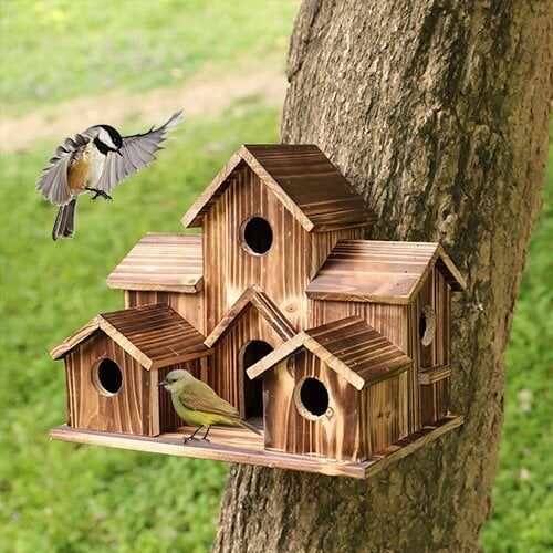 Last Day 50% OFF6 Hole Handmade Natural Bird House for Backyard/Courtyard/Patio Decor