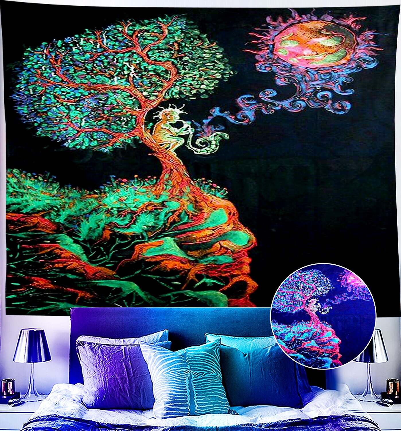 Trippy Blacklight UV Reactive Wall Tapestry Alien Psychedelic