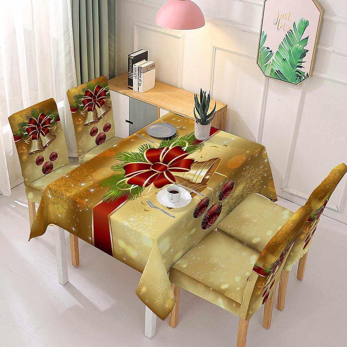 Christmas Printed Tablecloth Elastic One-Piece Chair Cover Holiday Decoration