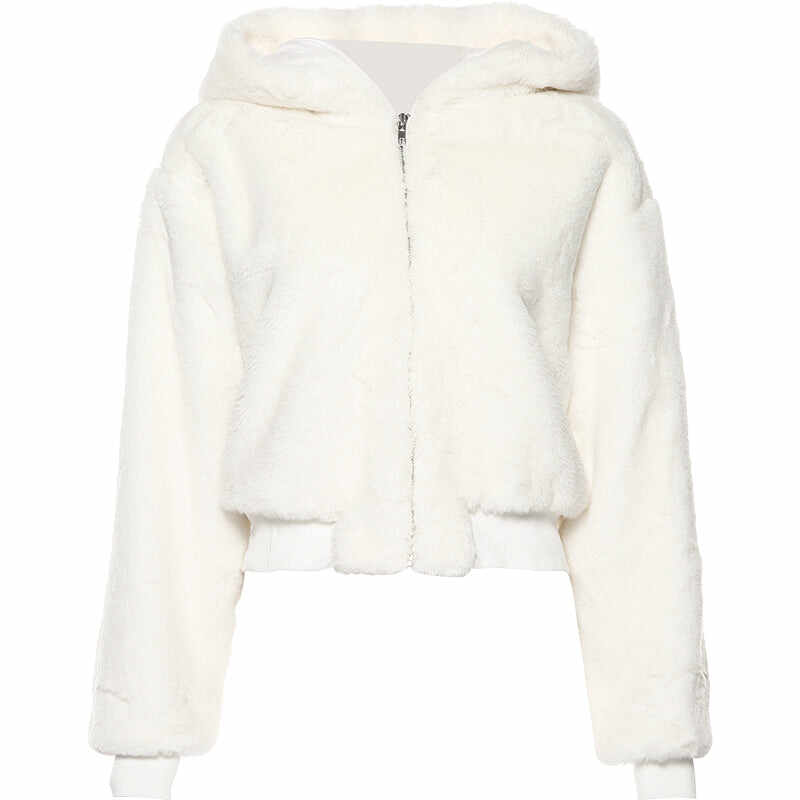 Short plush coat loose hooded top