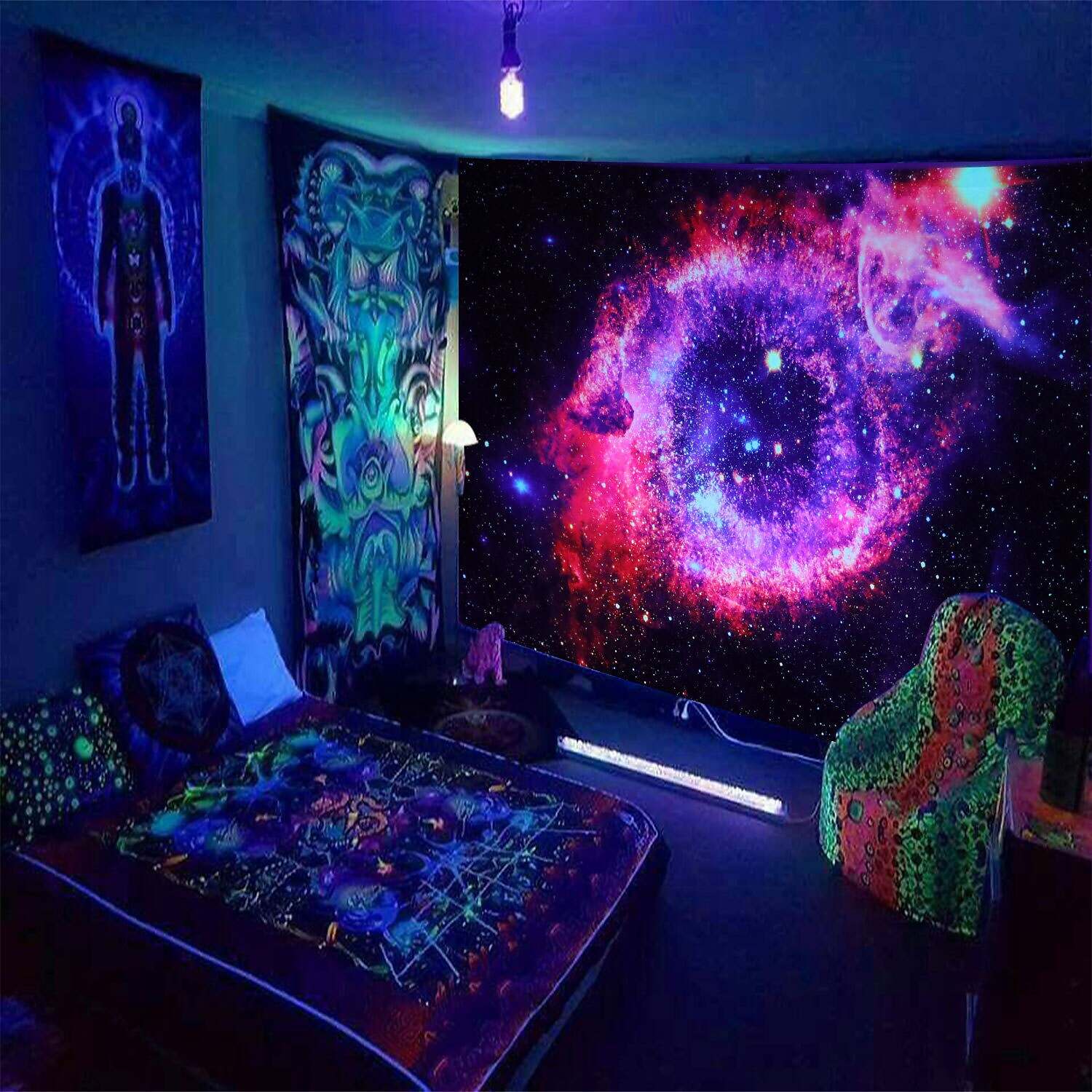 Blacklight UV Reactive Tapestry Trippy Mushroom Decoration Cloth