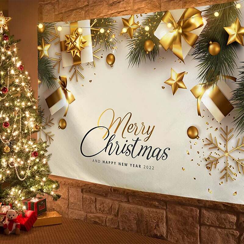 Christmas Decor LED Lights Wall Tapestry Christmas Balls Print