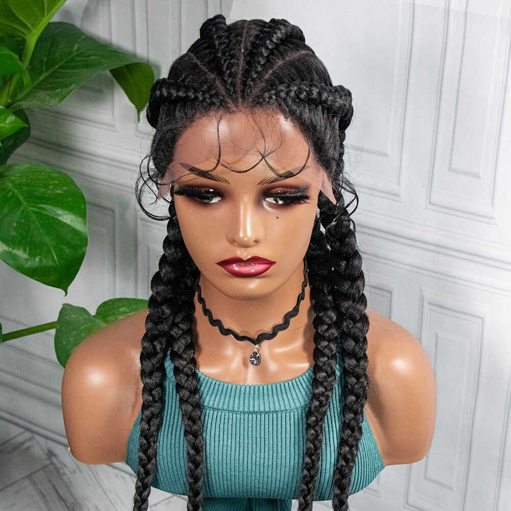 Box Braided Wigs With Baby Hair Medium Long Synthetic 26 Inches Heat Resistant Braiding Hair WigFor Black Women Afro Wig