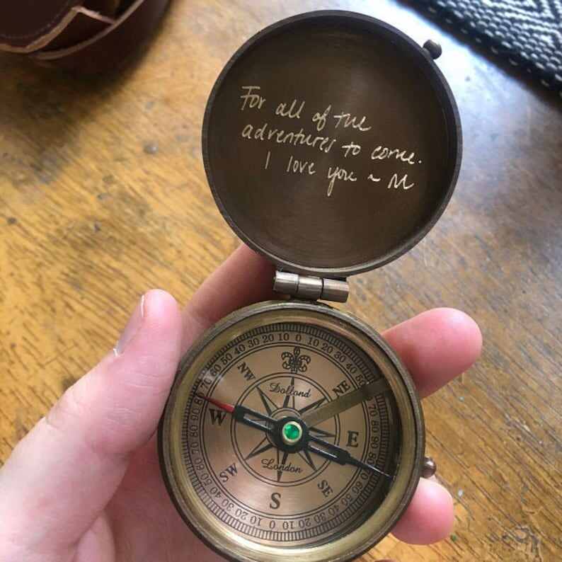 Personalized Engraved Working Compass with Custom Handwriting, Gift for Men Anniversary, Gifts for Dad Birthday