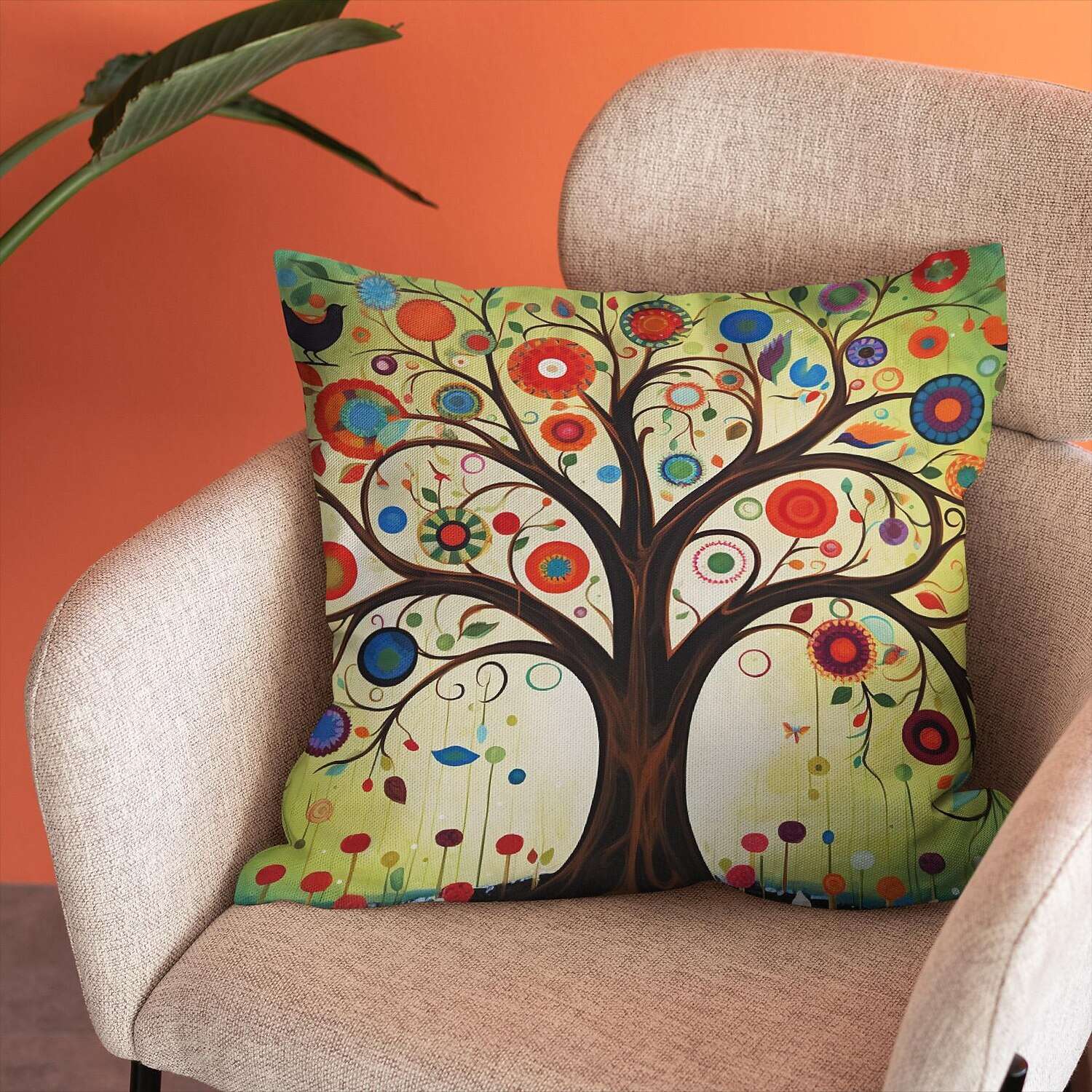 Double Side Pillow Cover 4PC Tree of Life Soft Decorative Square Cushion Case Pillowcase for Bedroom Livingroom Sofa Couch Chair