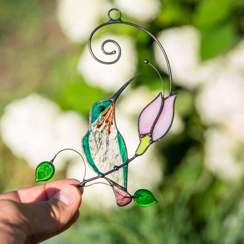 Hummingbird stained glass window hangings Christmas gifts Hummingbird gift Custom stained glass bird suncatcher Humming bird feeder