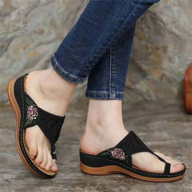 Embroidery Comfy Flip Flop Sandals