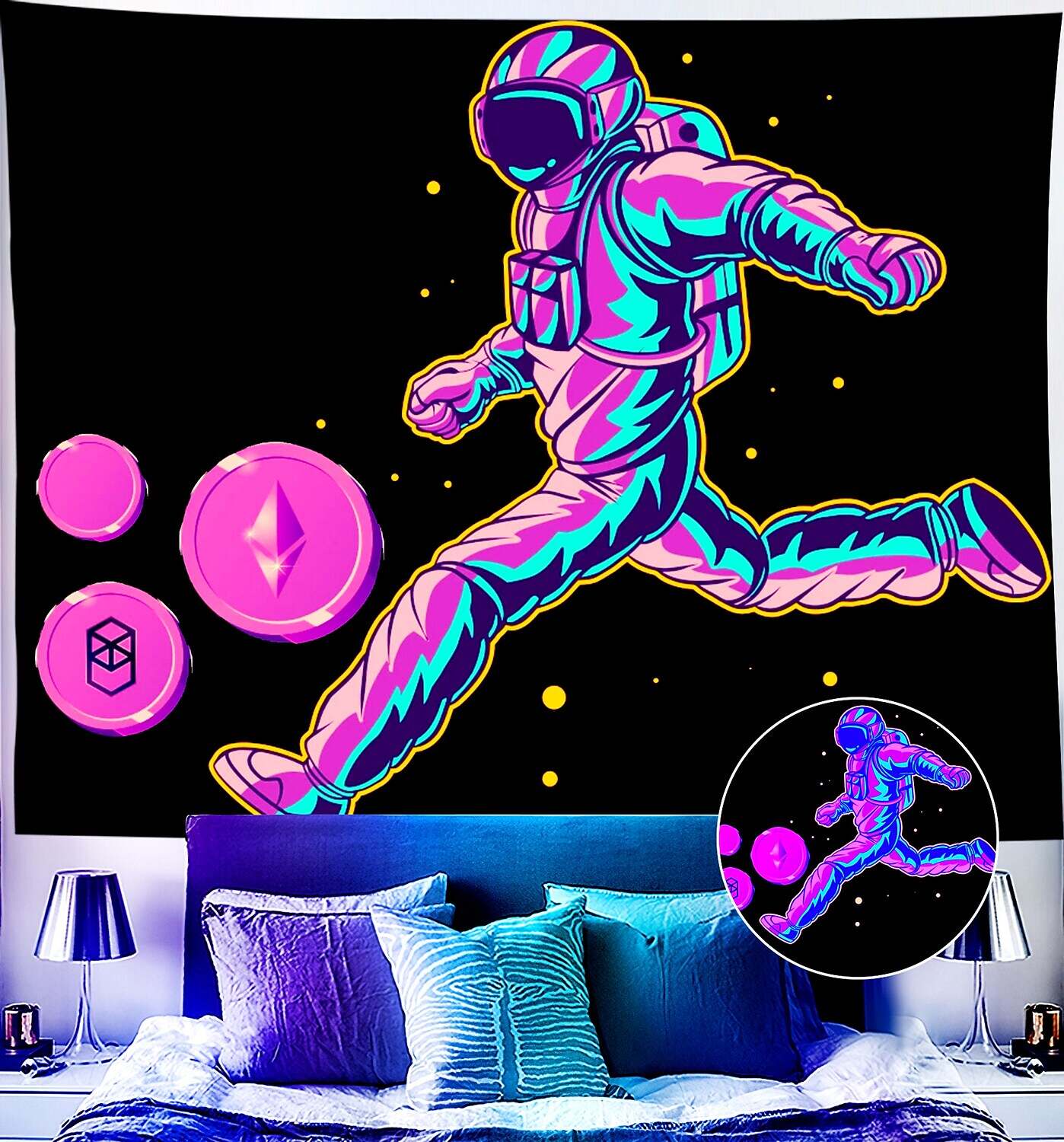 Astronaut Blacklight UV Reactive Wall Tapestry Trippy Psychedelic