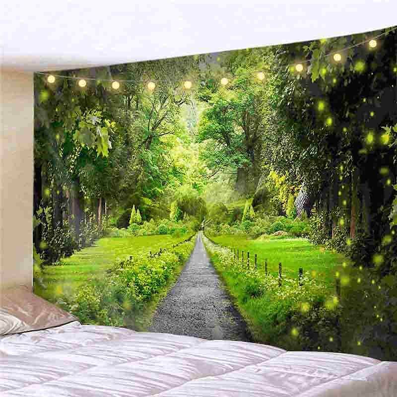 Landscape LED Lights Wall Tapestry Art Decor Forest Tree Print