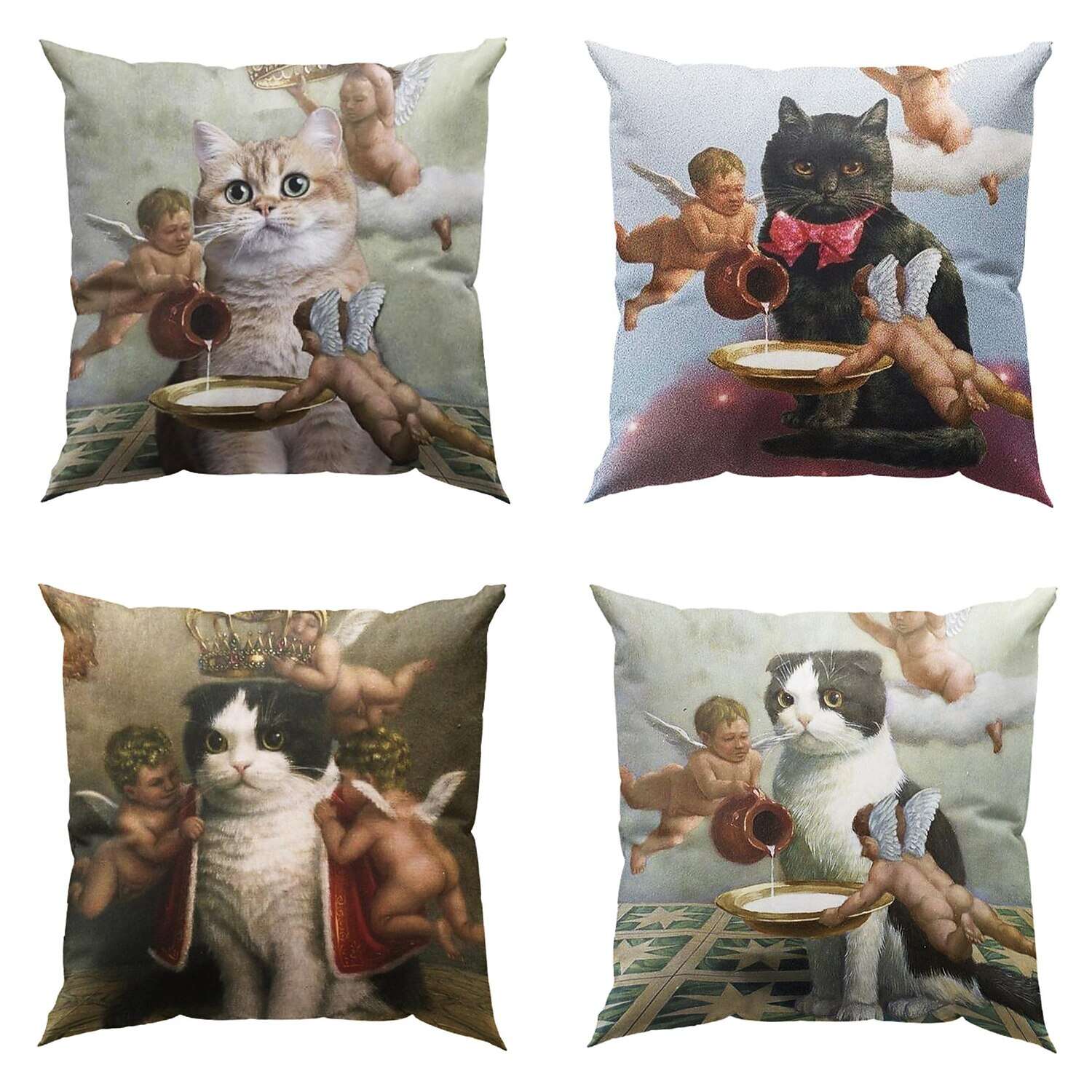 Funny Renaissance Cat Double Side Pillow Cover 4PC