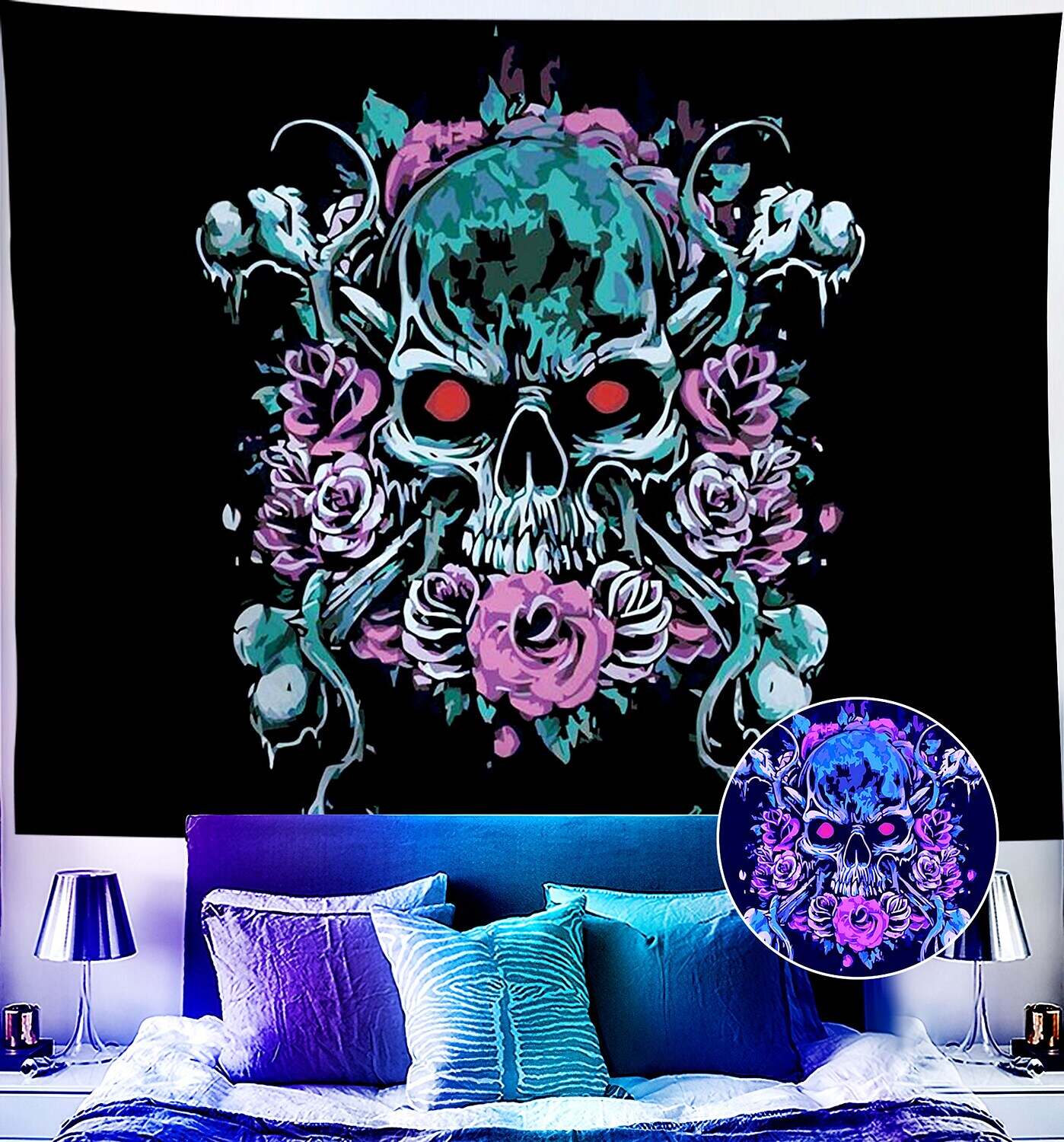 Trippy Blacklight UV Reactive Wall Tapestry Alien Psychedelic