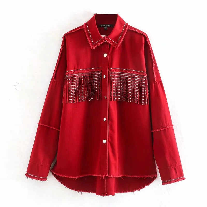 Jacket with fringed rivets