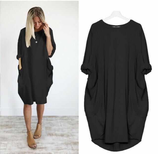 2021 Casual Loose Pocket Long Sleeve Dress