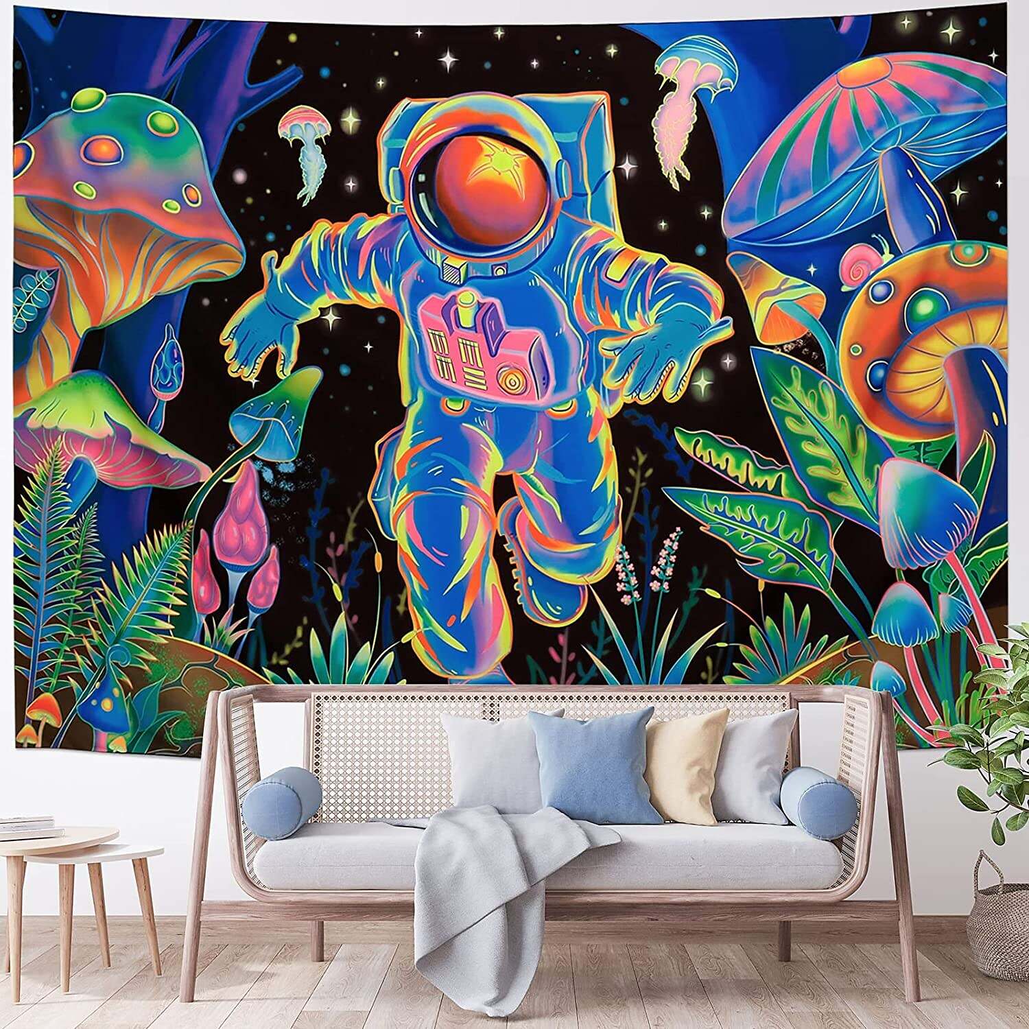 Astronaut Blacklight UV Reactive Tapestry Psychedelic Trippy