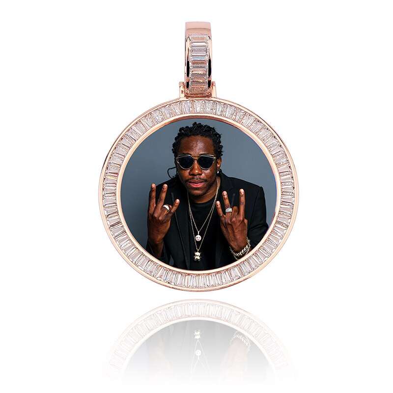 Customized HIP HOP necklace with stainless steel chain - Rotating image pendant