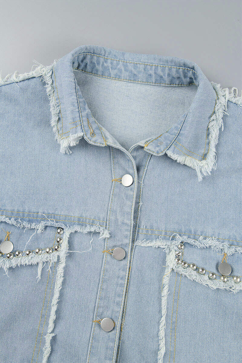 Apricot Casual Solid Patchwork Turndown Collar Long Sleeve Regular Denim Jacket