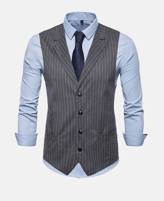 Elegant Plain Vertical Stripe Lapel Collar Single Breasted Blazer Vest