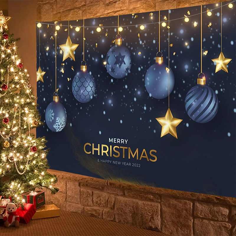 Christmas Decor LED Lights Wall Tapestry Christmas Balls Print