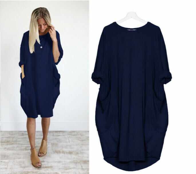 2021 Casual Loose Pocket Long Sleeve Dress