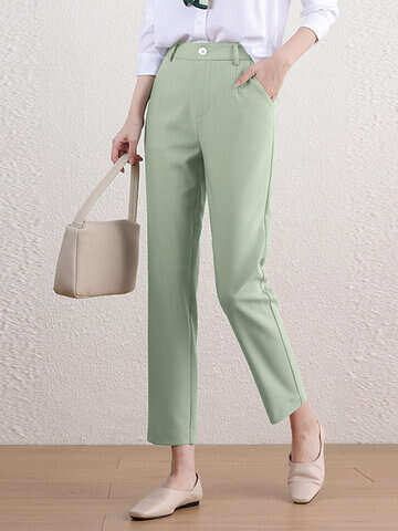 Women Pants & Capris | Solid Pocket Button Zip Tailored Pants For Women - EU24222