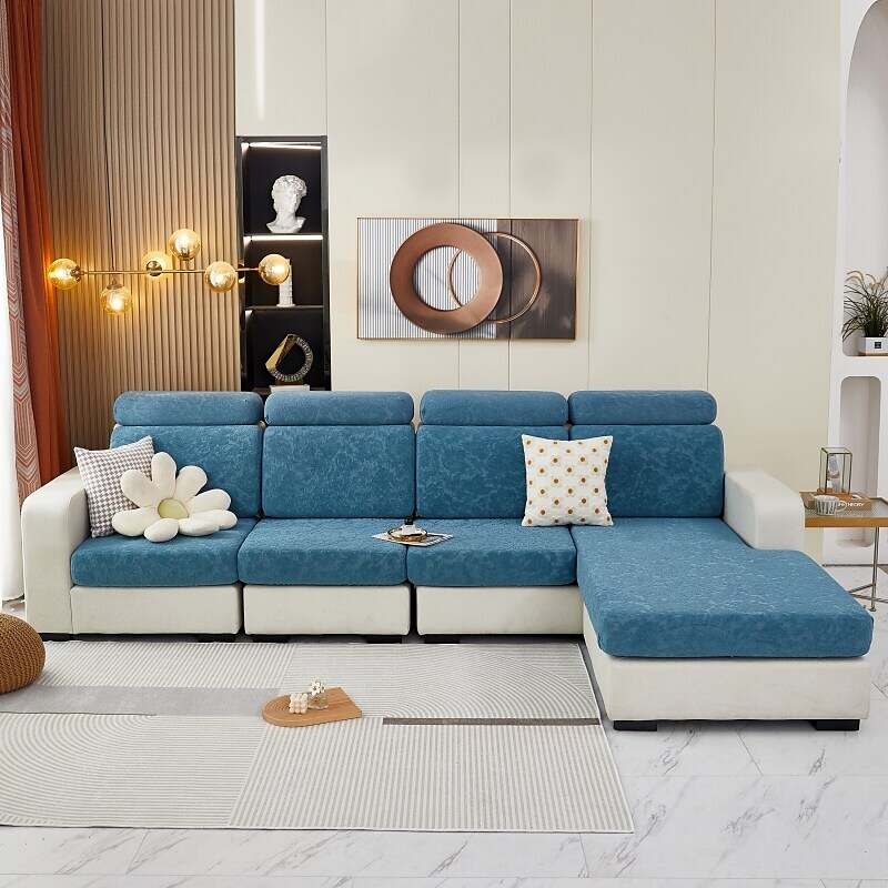 Stretch Sofa Seat Cushion Cover Slipcover Elastic Couch Sectional Armchair Loveseat 4 or 3 Seater L Shape Solid Soft Durable Washable