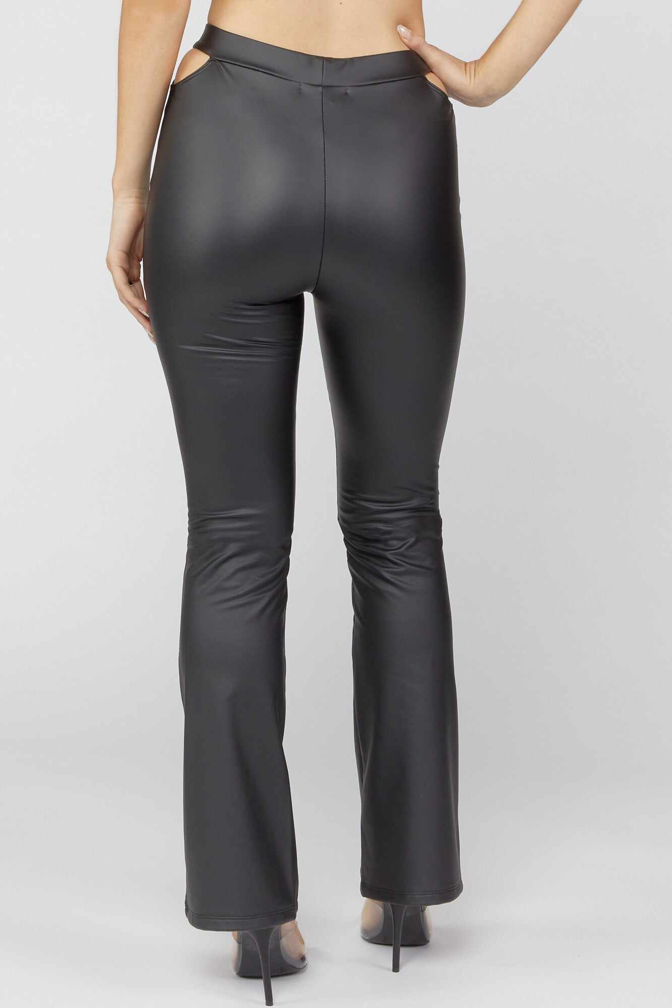 Women Apparel | Faux-Leather Cutout Flare Pants Black Forever21 - WV19300