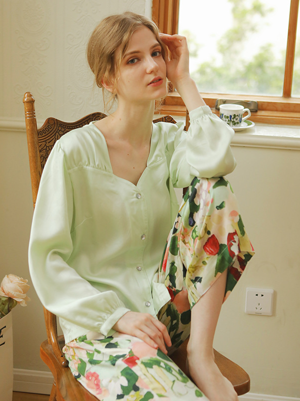 Regular Fit Others Floral Elegant Long Sleeve Pajama Set