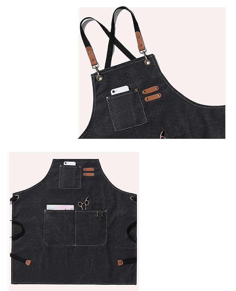 Chef Apron Black for Men Women with Pocket