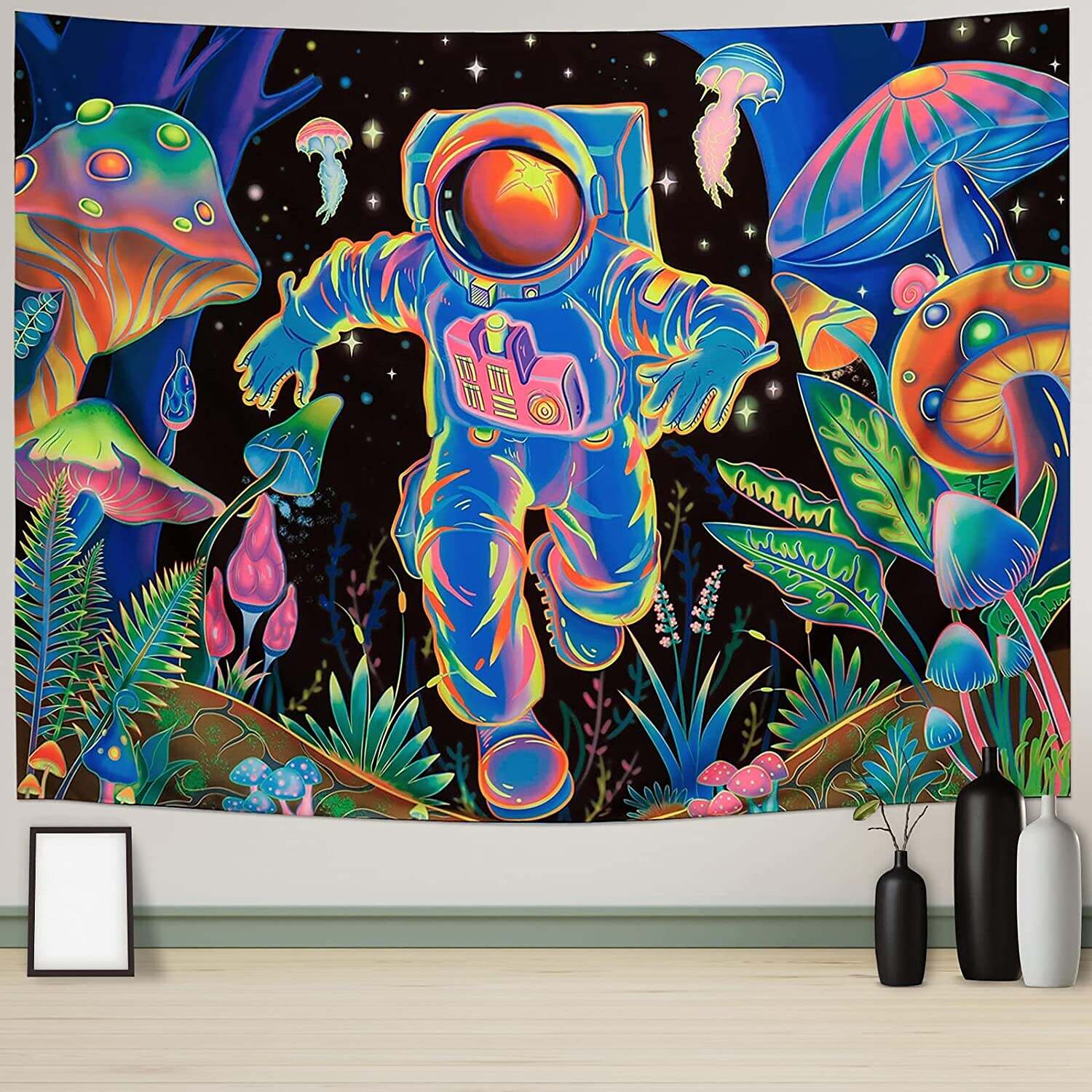 Astronaut Blacklight UV Reactive Tapestry Psychedelic Trippy